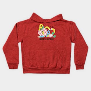 F Is For First Grade Teacher Groovy Back to School Kids Hoodie